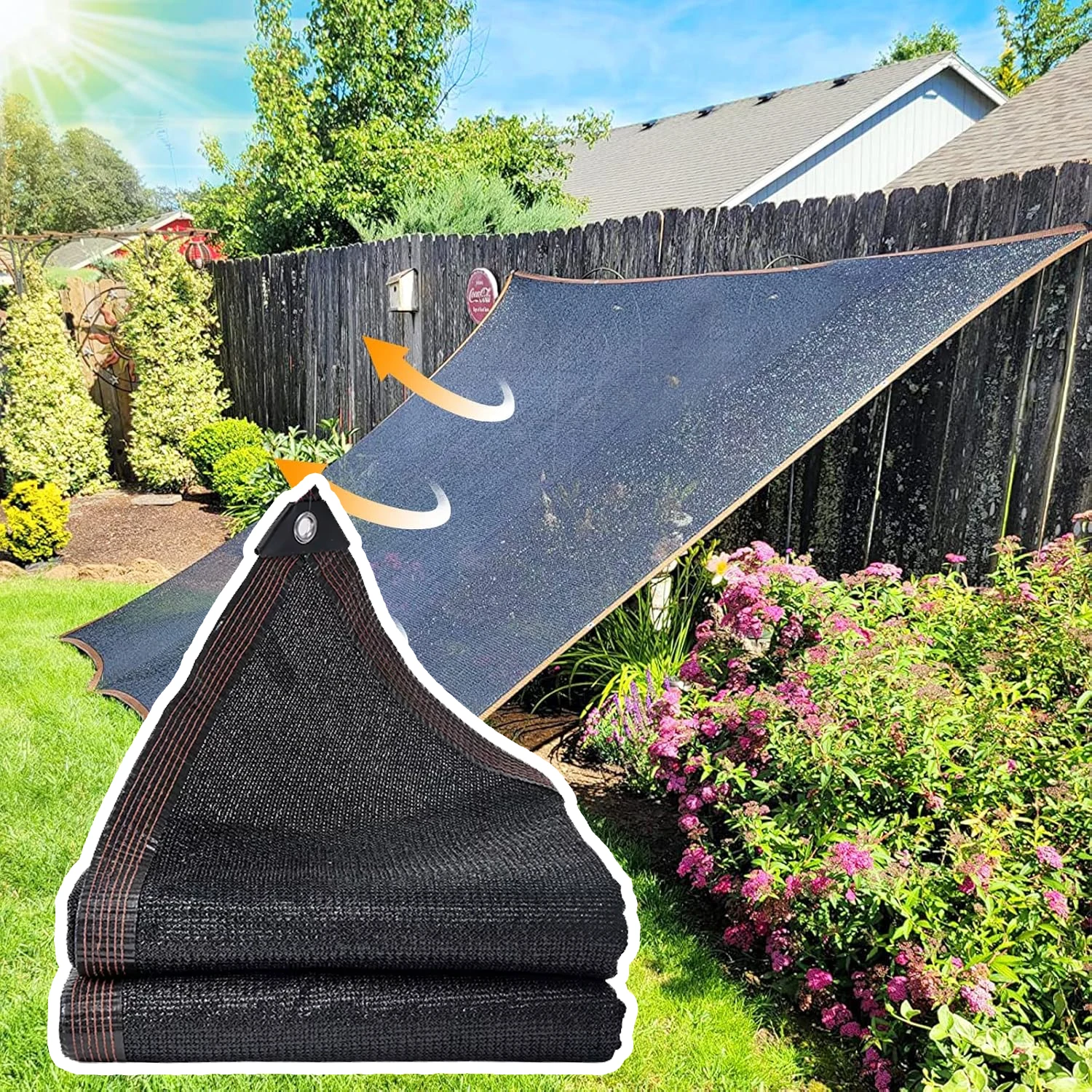 Langlebiges PE-Sonnenschutznetz, 90% UV-Schutz, Alterungsbeständiger Schattenschutzstoff mit Ösen für Garten, Gewächshaus, Außenbereich Image