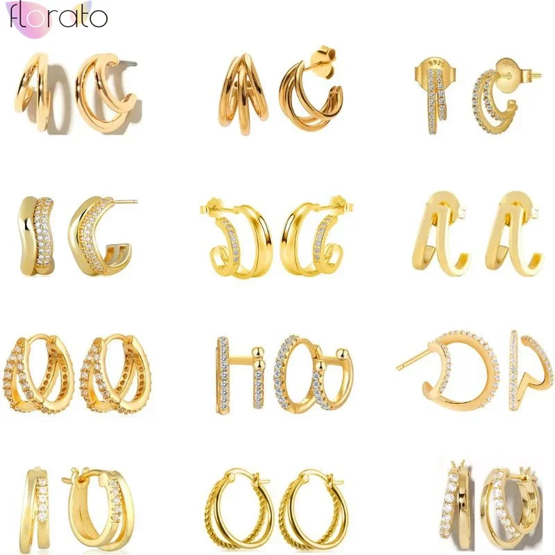 925 Sterling Silber Ohr nadel Vintage Piercing C-Form Ohr stecker für Frauen Geometrie Doppel kreis Creolen Ins Schmuck