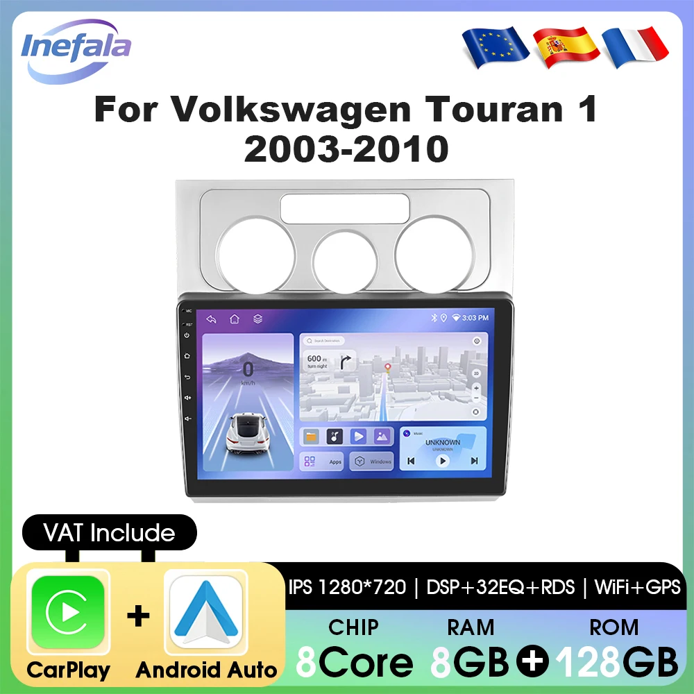 Podofo 4G CarPlay Android Radio für Volkswagen Touran 1 2003-2010 Intelligentes Auto-System 2din GPS Multimedia-Player Autoradio Image