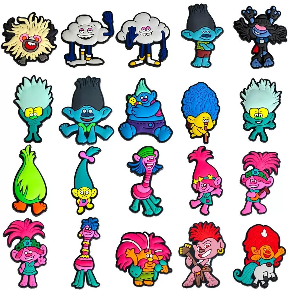 10/20 Stück Trolls Cartoon-Serie Schuh-Charms, Zubehör für Crocs, Slides, Clogs, Sandalen, Schuhdekorationen, Schnallen für Partygeschenke