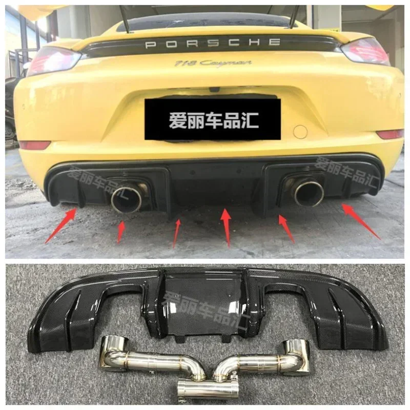 Reale In Fibra di Carbonio Auto Paraurti Labbro Diffusore Posteriore Tronco di Scarico Splitter Corpo Ki Per Porsche 718 Cayman Boxster GT4 2016-2023