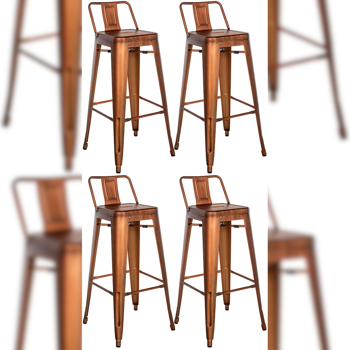 DELUKE 4er Set Barhocker LEKEL - Metall Kupfer 44x43x96 cm | Barstuhl Mit Lehne Tresenhocker Tresenstuhl Kneipenhocker Kneipenstuhl Image