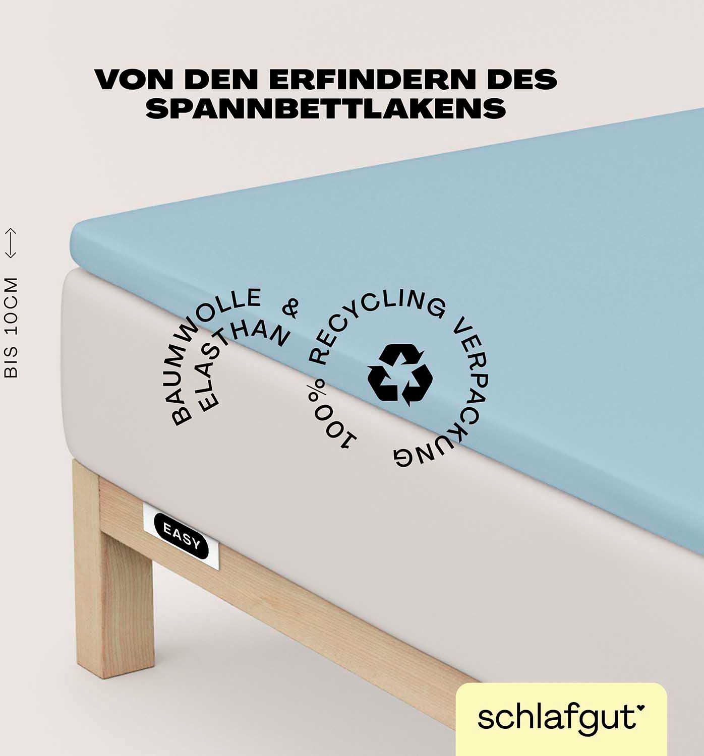 Spannbettlaken SCHLAFGUT "EASY Jersey Elasthan Topper", blau (blau light), 1 Stk., Jersey, 140-160x200-220 10cm, Jersey, Obermaterial: 95% Baumwolle, 5% Elasthan, Bettlaken, Spannbettlaken, MADE IN GREEN by OEKO-TEX Image