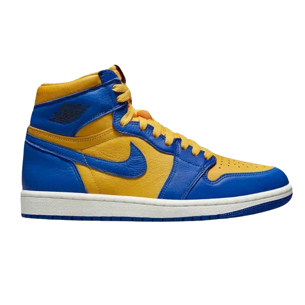 Nike - "Air Jordan 1" Sneaker für Herren/Damen Unisex, Leder, Hoch geschnitten (Gelb/Blau)