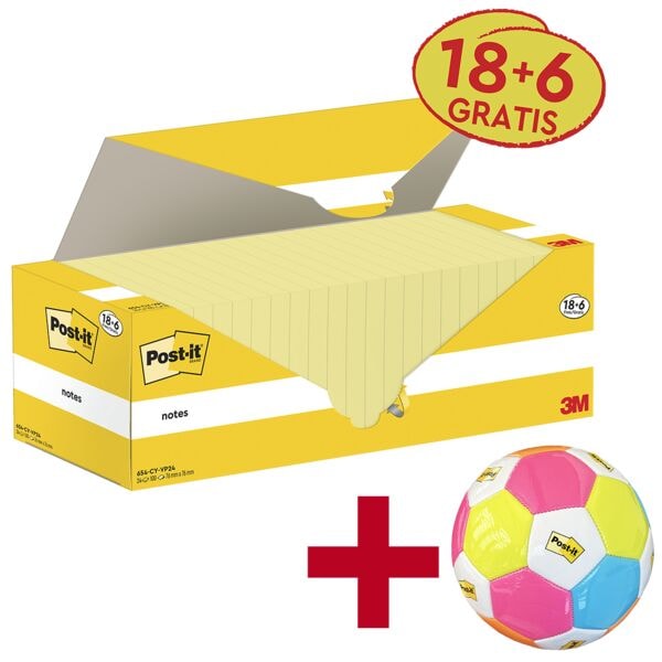 Post-it Notes 18+6 Vorteilspack Haftnotizblöcke »Notes« 76 x 76 mm inkl. Fußball »Post-it® und gelb