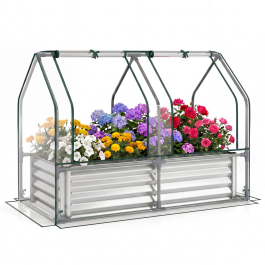 Costway 4 x 2 x 3 Feet Small Galvanized Raised Garden Bed with Greenhouse Cover-Silver