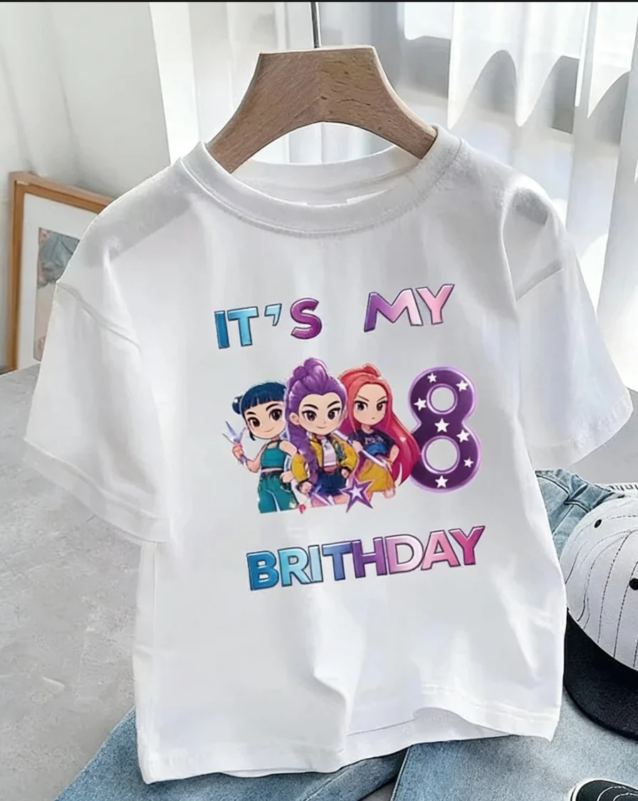 New Korean pop music "Demon Hunter" series "Good Kids" birthday outfit for sizes 3-9. Printed children's cotton T-shirt top.