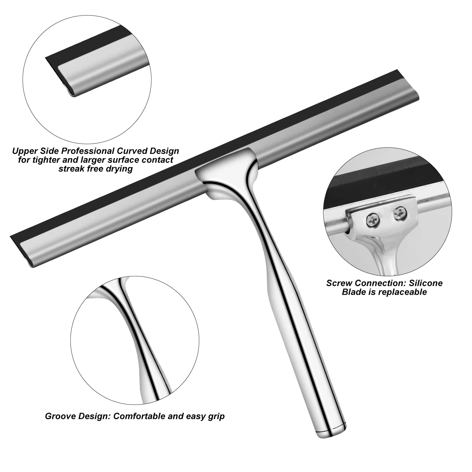 Edelstahl-Duschabzieher mit Saugnapfhaken, Mehrzweck-Fenster-, Glas- und Spiegelreiniger für Bad, Küche, Auto und Zuhause Image