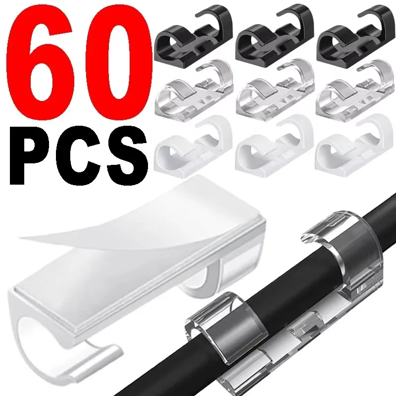 16/20/48/60Pcs Kabel Organizer Clips Management Desktop Workstation Draht Manager Kabel Halter Lade Daten linie Spuler Image