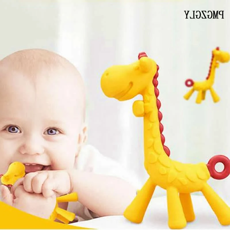 1Pcs Baby Beißring Spielzeug Ausbildung Grip Festigkeit Baby Kauen Spielzeug Nette Giraffe Silikon Neugeborenen Gesundheit Molaren Kauen Zubehör Image