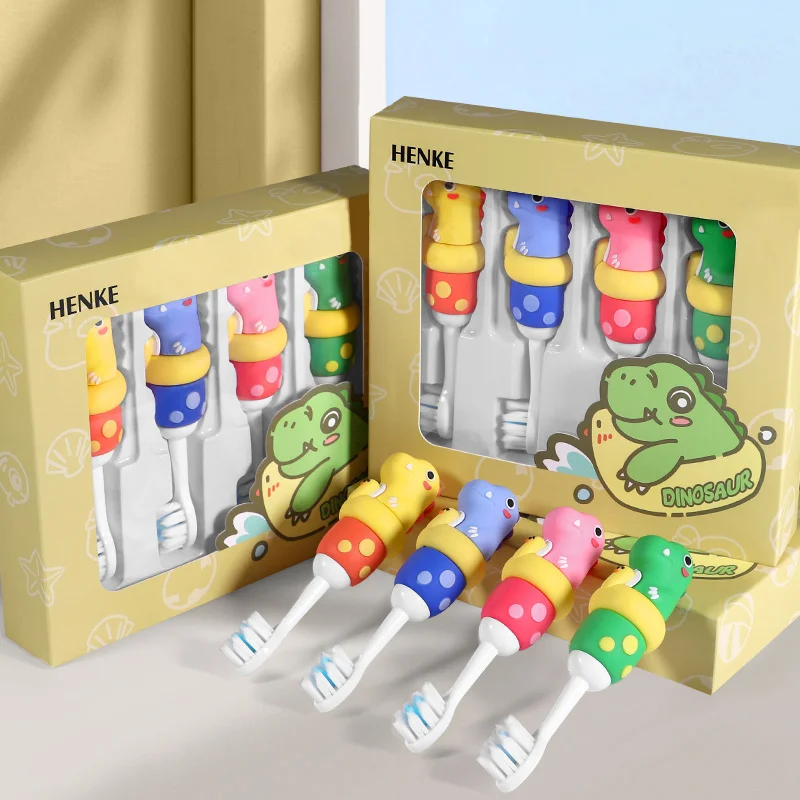 4 Stück/Box Entzückende Dinosaurier-Kinderzahnbürste, ultraweich, bequem, mit Dinosaurier-Griff Image