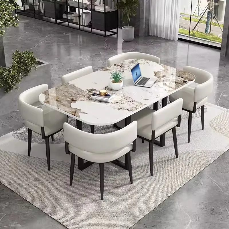 Heiß begehrtes modernes, erweiterbares Esszimmer-Set, 1 Tisch und 6 Stühle, für Haus, Restaurant, Bar, Büro, Wohnung, Luxusmöbel Image