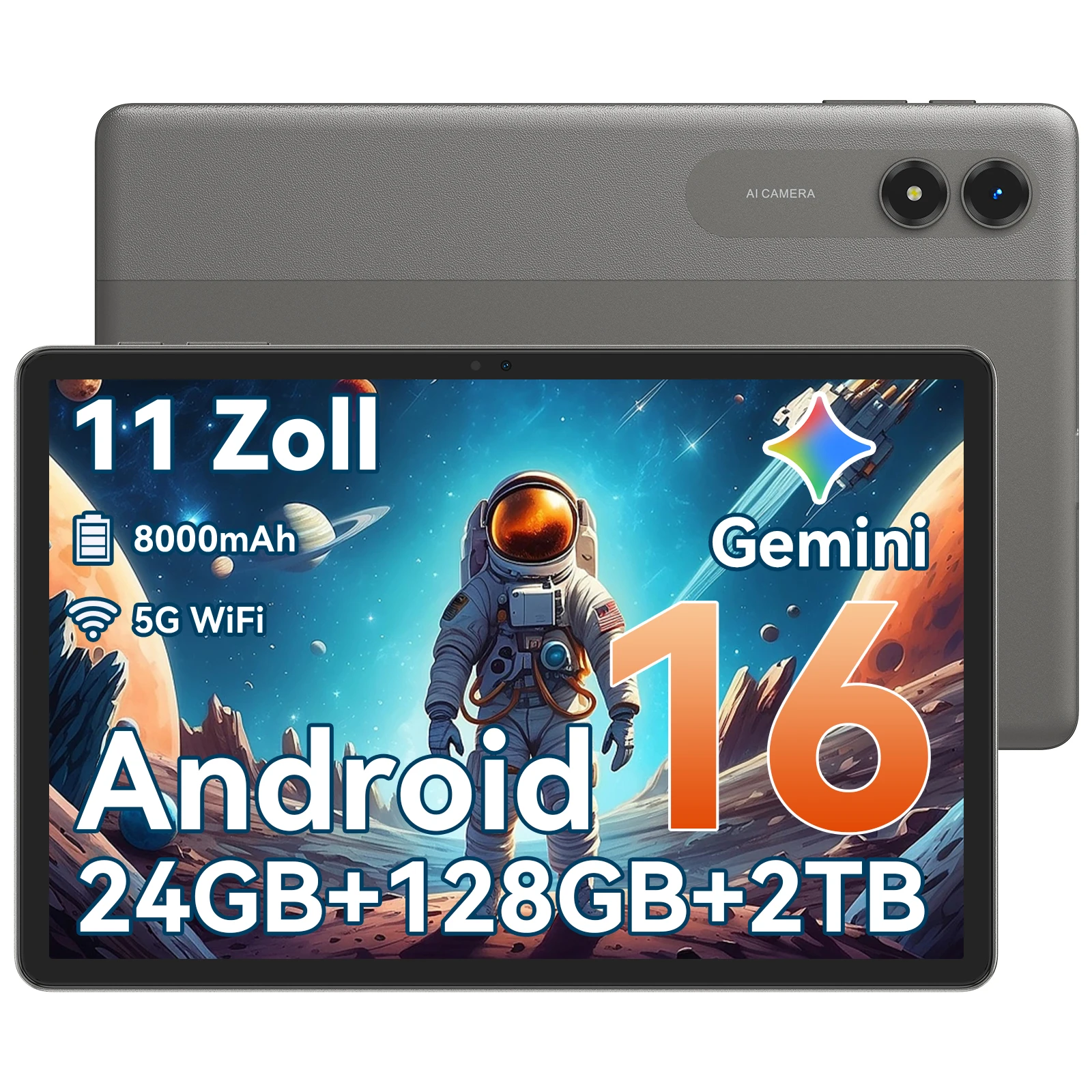 TABWEE T50 Tablet-PC Android, bis zu 24 GB RAM + 128 GB ROM, 11-Zoll-Tablet, 8000 mAh Akku, Octa-Core, 5G WLAN, kein EU-Ladegerät Image