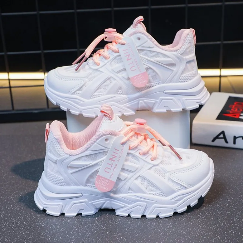 Kinder Freizeitschuhe Kinder Turnschuhe für Jungen und Mädchen Solide weiße Schuhe Mesh Atmungsaktive Laufsport Tenis Chunky Sneakers