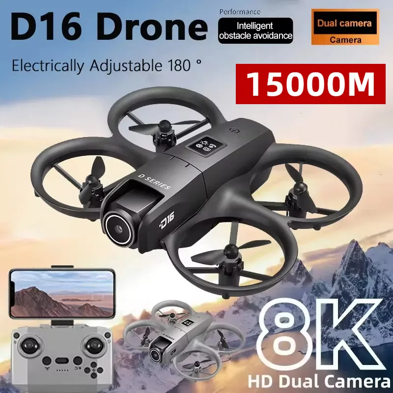 D16 Mini-Drohne 8K HD Doppelkamera Professionell 180° ° Elektrisch verstellbare GPS-Positionierung Hindernisvermeidung Bürstenlose UAV 15000M