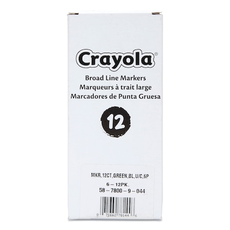 CRAYOLA 58-7800-044 Broad Line Washable Markers, Broad Bullet Tip, Green,12PK