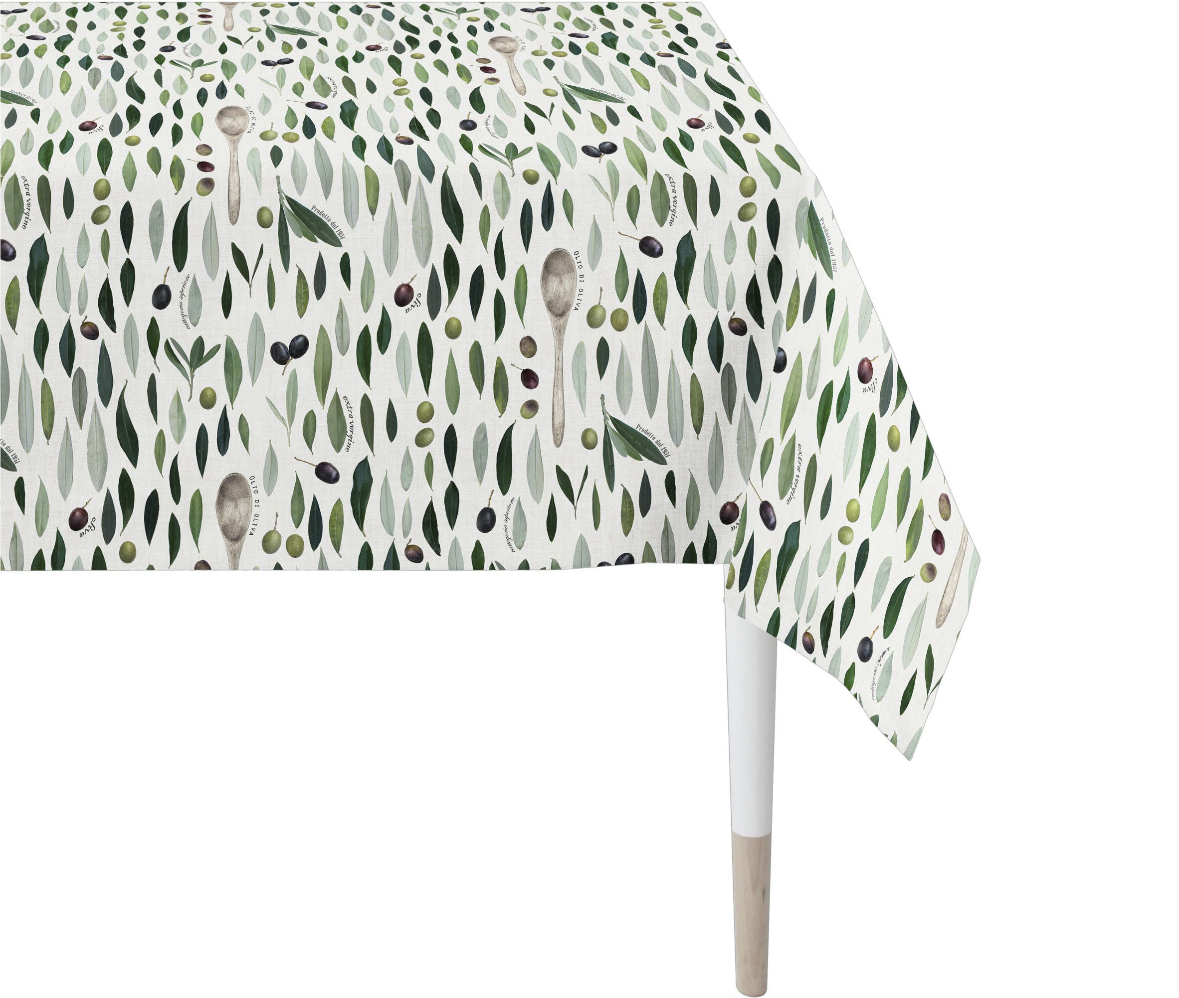 Tischdecke APELT "7007", grün, natur, B:150cm L:250cm, Obermaterial: 75% Baumwolle, 25% Polyester, Tischdecken, Tischdecke, Olivendesign als all-over Image