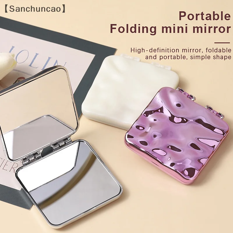 Specchio per trucco elettrolitico pieghevole, mini specchio per trucco quadrato, specchio portatile, piccolo specchio bifacciale