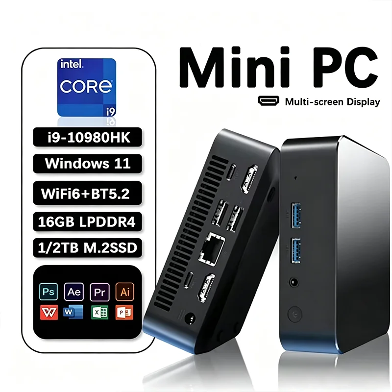 Mini PC Windows 11 Pro Intel Core I9 10980HK, 16 Go DDR4, 1 To SSD, PC Gamer, double WIFI 6, BT5.2, 4K HD, mini PC de jeu de bureau