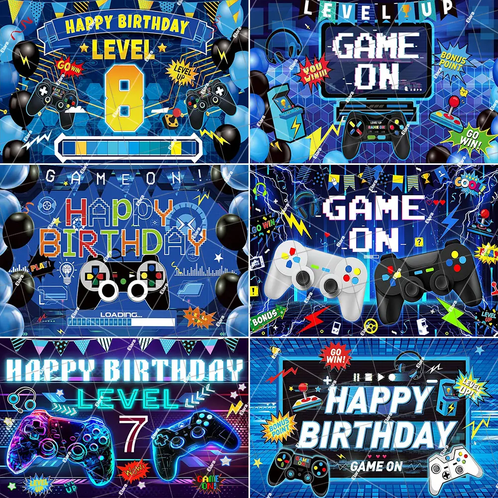Video Game Backdrop Video Game Happy Birthday Banner Level Up Backdrop for Video Game Party Supplies Gamer Birthday Party Props