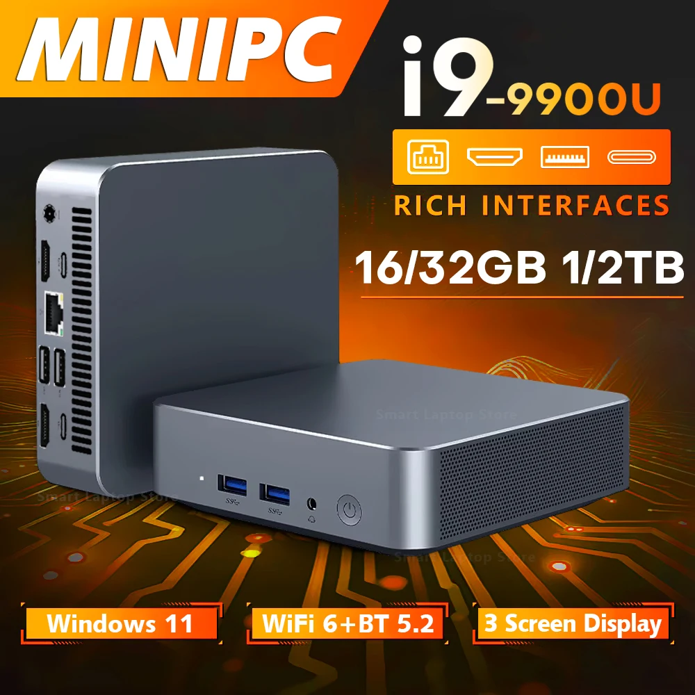 2026 Mini Gaming PC Intel Core i9 8950HK Windows 11 16GB RAM minipc 1TB 2TB M.2 SSD Computer Dual WIFI6 Type-C Work Office Study