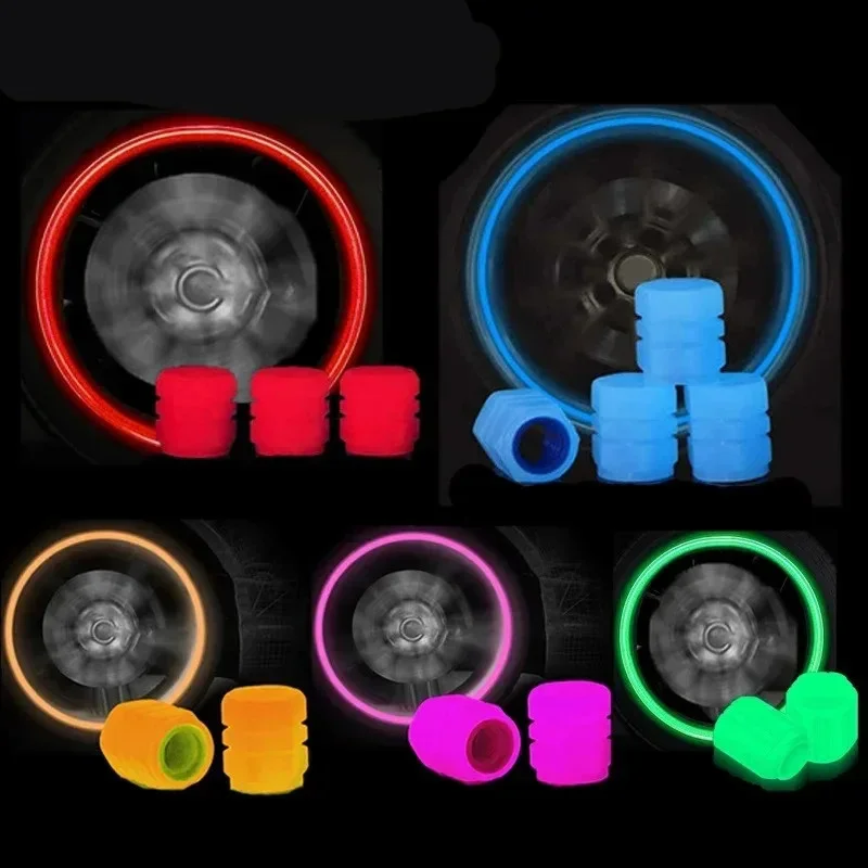 4/8 Pezzi Tappi Valvola Luminosi per Pneumatici Auto, Fluorescenti che si Illuminano di Notte, Decorazione per Moto e Bici, Tappi Antipolvere per Valvole Ruota
