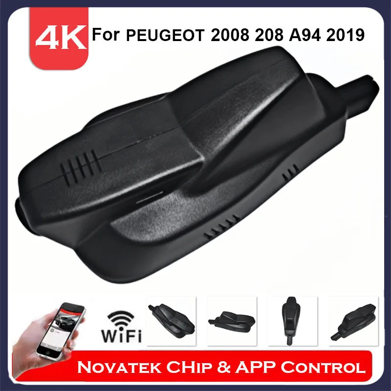Dash Cam WiFi 4K HD Plug and Play per PEUGEOT 2008 208 HDI GT GTi Allure CC II R2 R5 2016, Telecamera Anteriore e Posteriore con Controllo tramite App