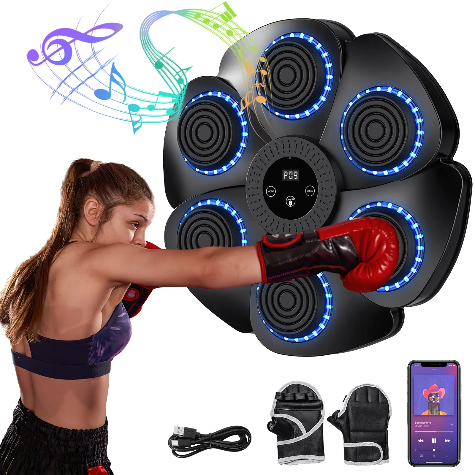 Macchina da Boxe Intelligente Bluetooth con Musica - 9 Modalità e 9 Velocità di Allenamento, Contatore di Colpi con Cambio Colore Automatico, Palestra Domestica, per Adulti e Bambini