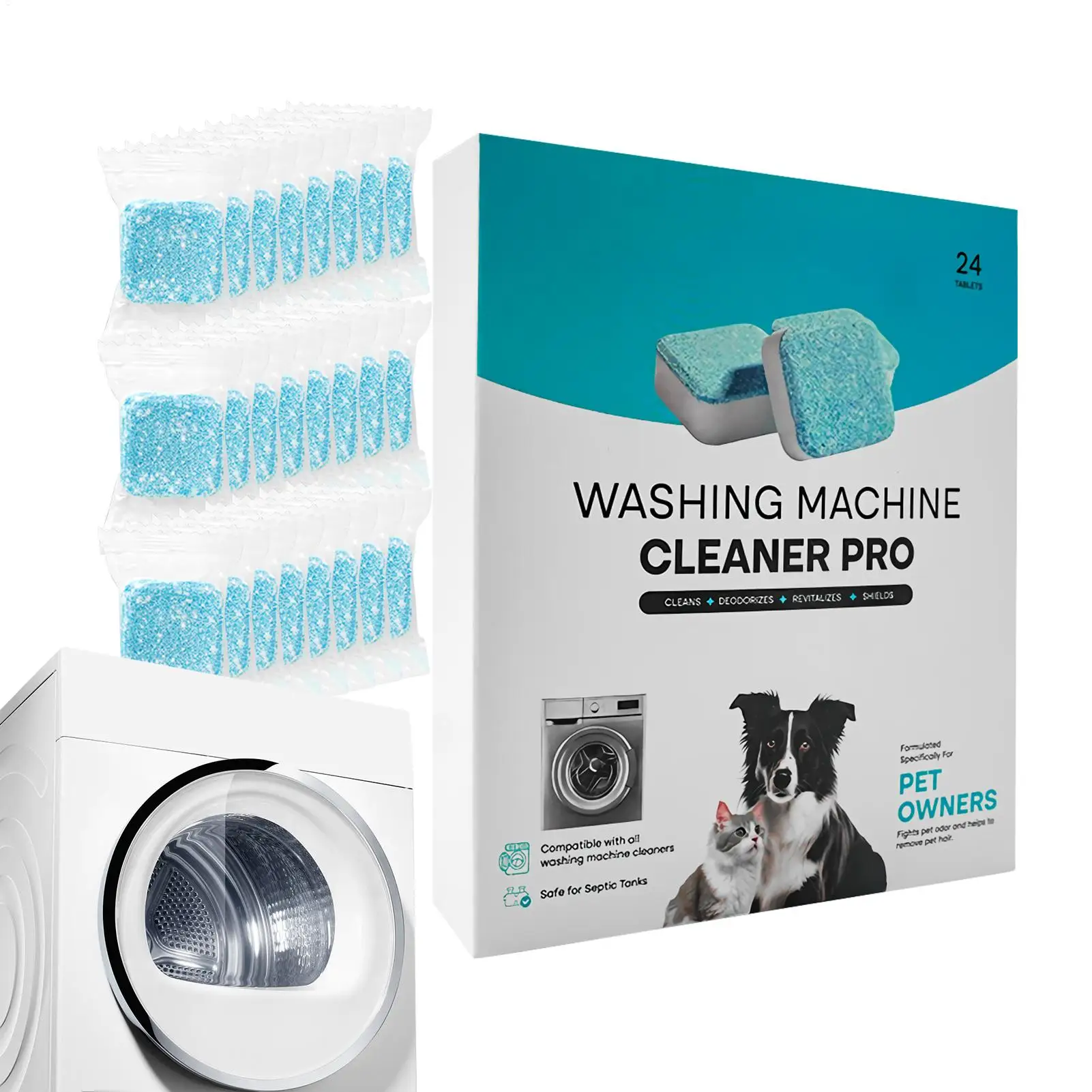 Cleaning Tablets for Washer Machine 24 Pieces Washing Machine Cleaner Tablets Deep Cleaning Stain Remover Laundry Tub Deodorizer