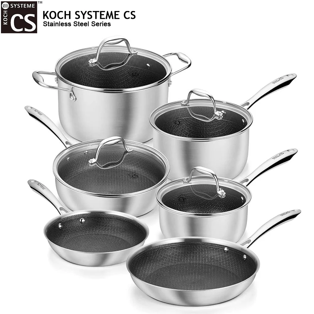 Set di pentole KOCH SYSTEME CS 10 pezzi in acciaio inox triplo strato, padelle e pentole da cucina antiaderenti, casseruola, interno a nido d'ape