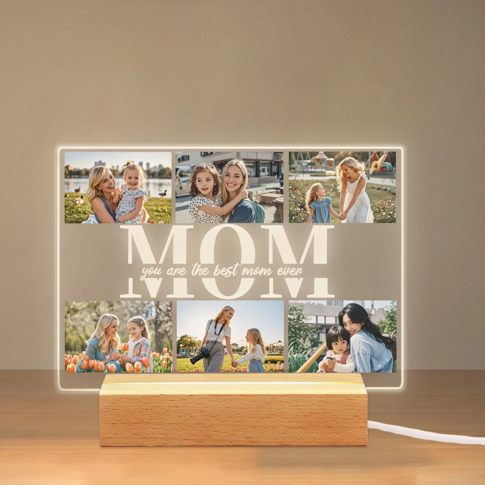 Targa Acrilica Personalizzata con Foto, Luce Notturna per la Festa della Mamma, Regalo di Compleanno per Mamma, Decorazione per la Casa, Ricordo Familiare, Regalo Unico