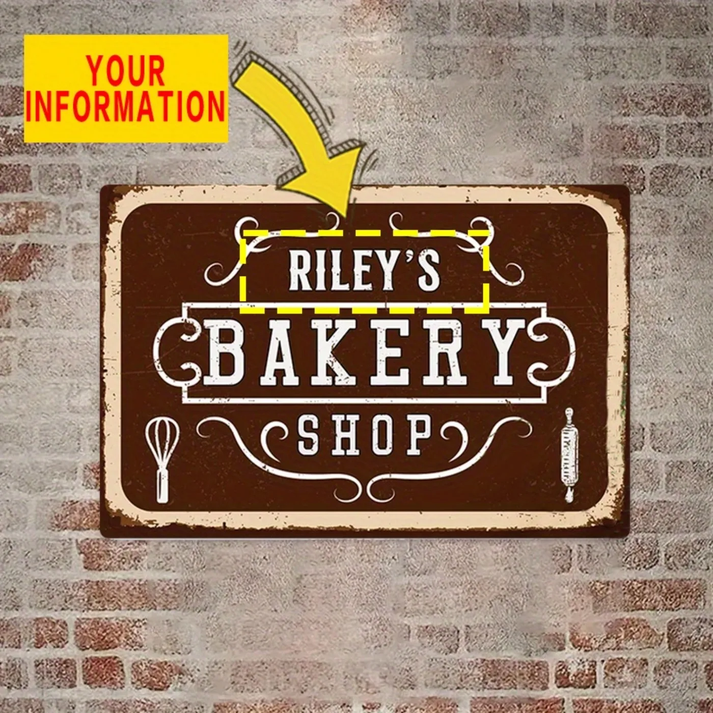 1 Stück personalisiertes modernes Bäckerei-Metallschild, 8 x 12 Zoll, staubdicht und wasserdicht (nur Dekoration) Image