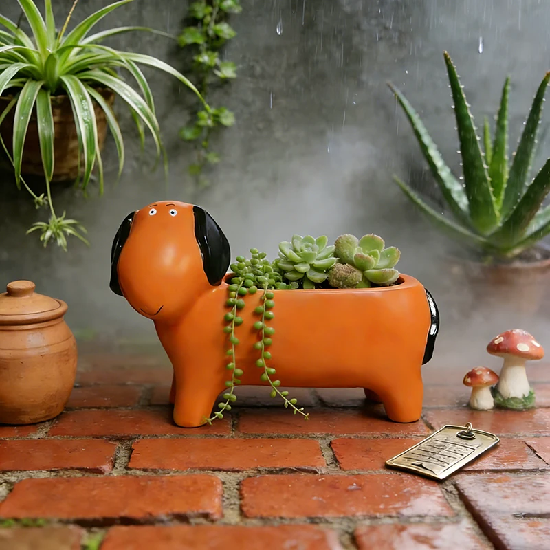 Lustiger kleiner Hund-Blumentopf, grüne Topfpflanzen, Vase, Behälter, Haus, Hof, Garten, Dekoration, Kunstharz, Kunsthandwerk, Ornament, Geschenk Image