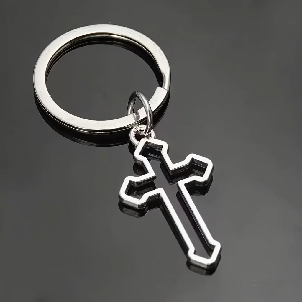 1 Stück Neuer Metall-Kreuz-Schlüsselanhänger im Punk-Stil für Taschen und Autoschlüssel, Einzigartiger Robuster Schlüsselring Image