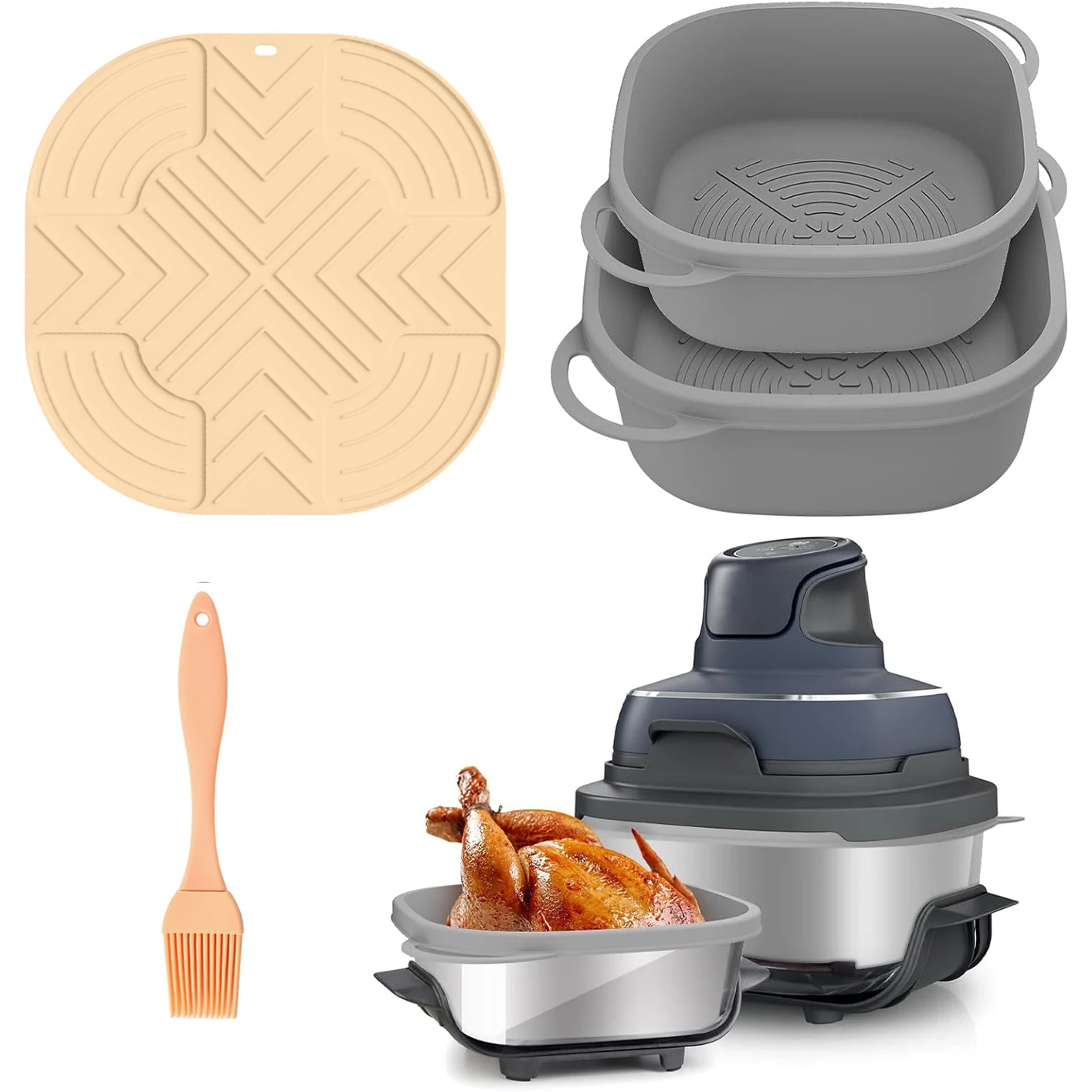 Hitzebeständige Silikonmatte, 2 Stück Silikon-Einlagen für Ninja Crispi 4-QT & 6-Cup Behälter, Wiederverwendbares Heißluftfritteuse-Zubehör Image