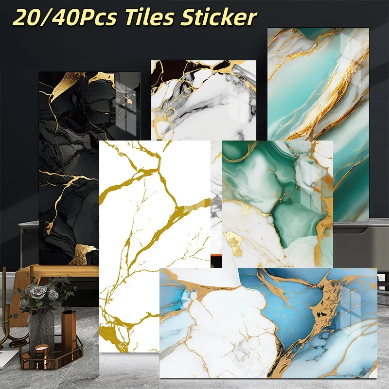 20/40 Stück selbstklebende Marmorfliesen-Aufkleber, Bodenaufkleber, PVC-Fliesen, Küche, Badezimmer, Wandaufkleber, wasserdicht, Heimdekoration, 30 cm x 60 cm