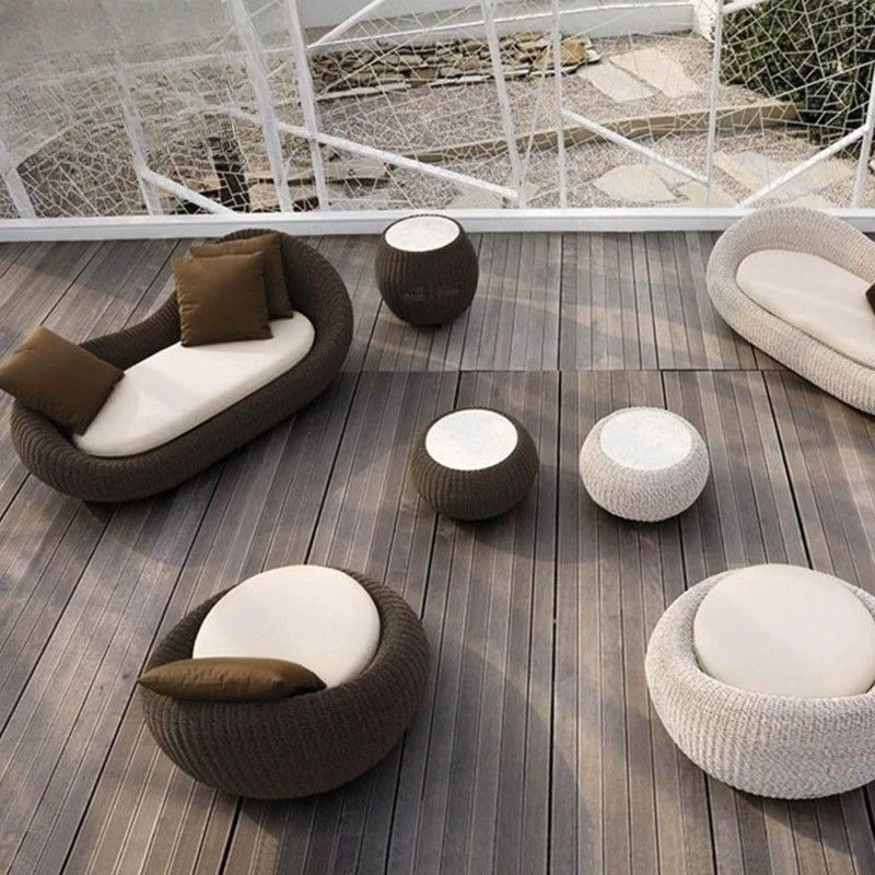 Outdoor-Villa Hofbereich Rattan-Sofa Freiluft Wasserdicht Sonnenschutz Garten Freizeit Rattan-Stuhl Hotel Ferienhaus Rundes Sofa