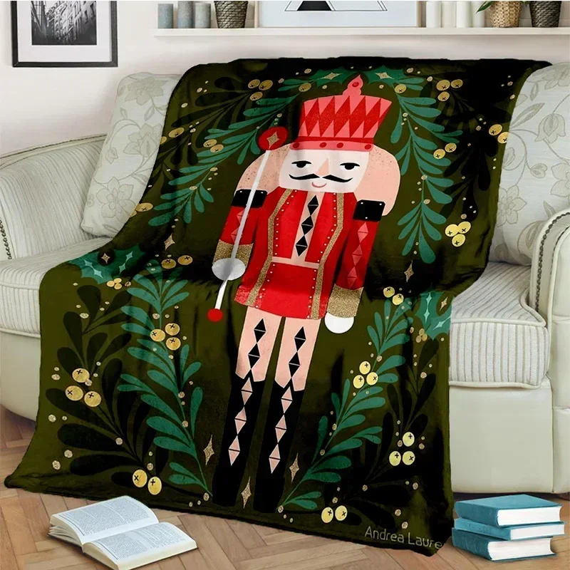 Nussknacker-Weihnachtsbaum-Cartoon-Decke, weiche Überwurfdecke für Zuhause, Schlafzimmer, Bett, Sofa, Picknick, Reisen, Büro, Decke für Kinder Image