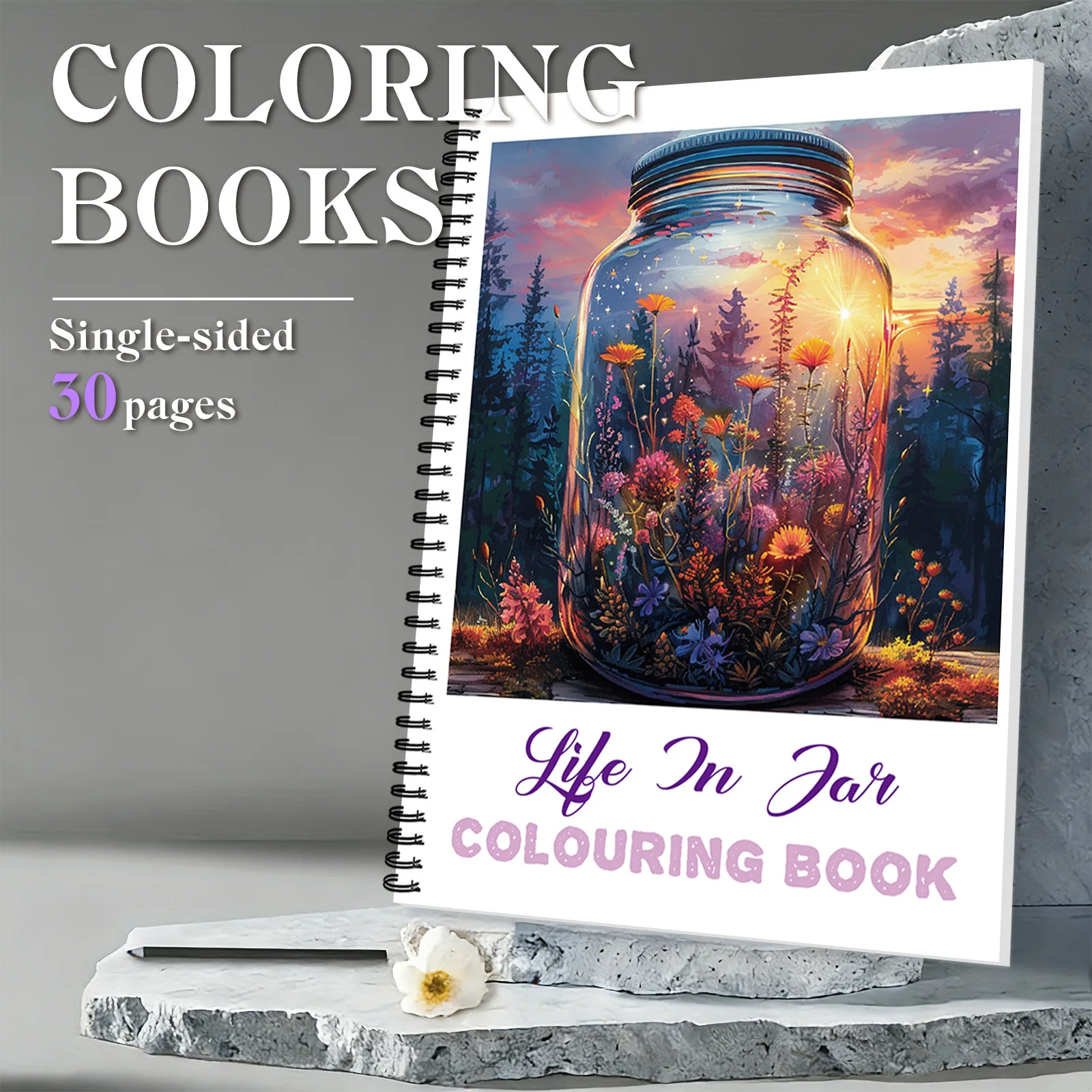 1 Stück Zeichenbücher, lebendiges Blumen-Wald-In-Glas-Themen-Spiralleben im Glas-Märbebuch, für lebendige kreative Malvorlagen