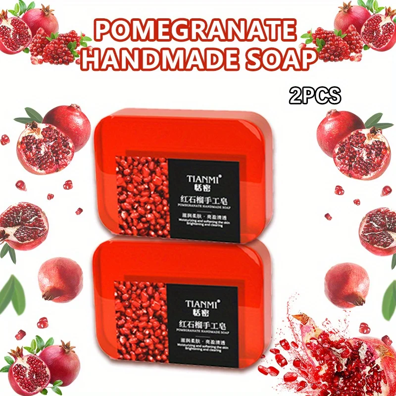 2 Stück handgemachte Granatapfel-Seife, tiefenreinigend und für das Ganzkörperbad geeignet, spendet Feuchtigkeit und pflegt die Haut. Image