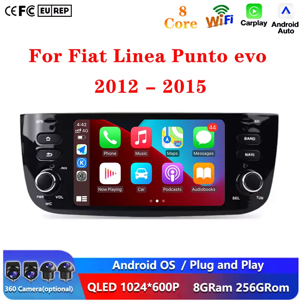 6,2 ''Für Fiat Linea Punto evo 2012-2015 Android 15 Auto Radio Multimedia GPS Video Player Drahtlose Carplay GPS navigation Wifi