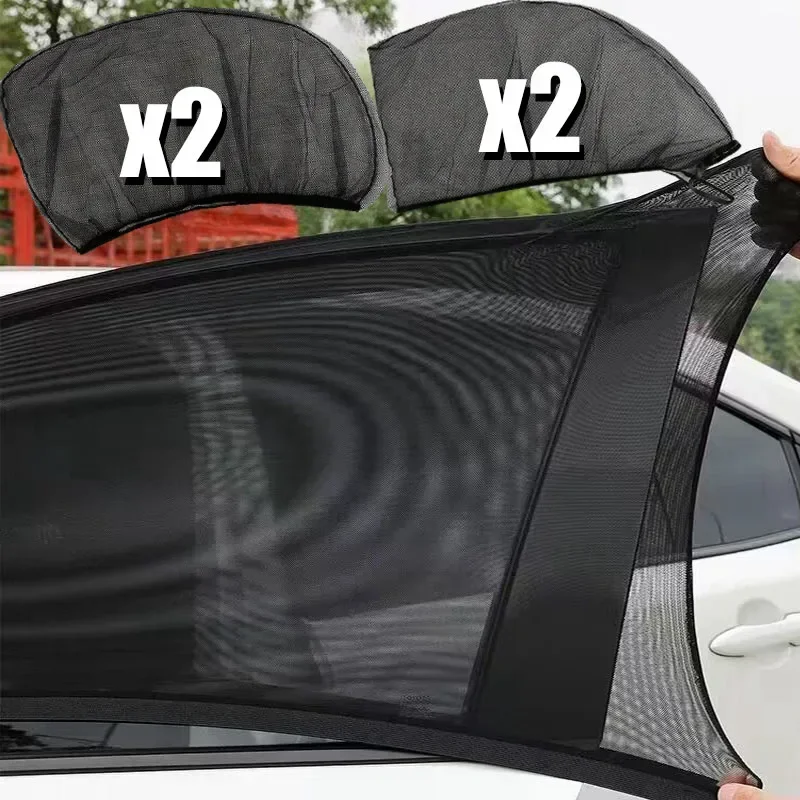 2 stücke Auto Hinten Seite Fenster Sonnenschirm UV Schützen Schild Mesh Verhindern Moskito Sonnenschein Privatsphäre Schutz Faltbare Vorhang Image