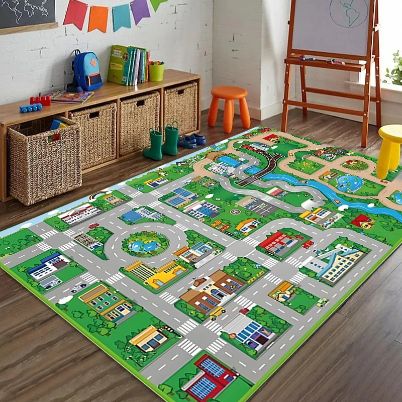 Auto-Spielmatte für Mädchen und Jungen Autobahn-Stadt-Verkehr-Thementeppiche für Kinder Spielzeugautos Kinderteppiche für Spielzimmer Rutschfester Kinder-Spielteppich
