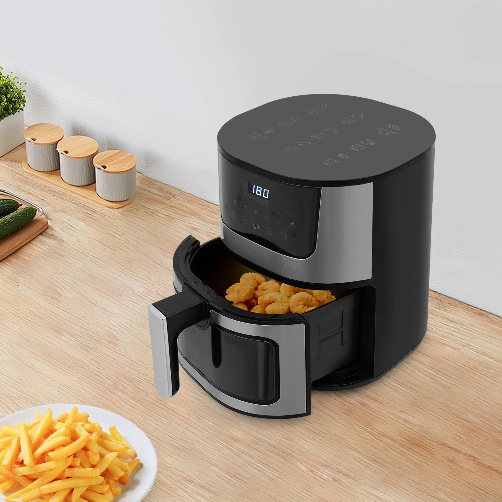 1400W 7L/236,73 Oz Edelstahl Smart Sichtbare Heißluftfritteuse, Heißluftfritteuse zum Grillen/Backen/Frittieren, Heißluftfritteuse