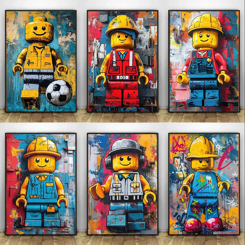 Cartoon Abstrakter Spaß Verschiedene Berufe L-Legos Poster Leinwanddrucke Wandkunst Bild für Zuhause Zimmer Kinderzimmer Dekoration Image