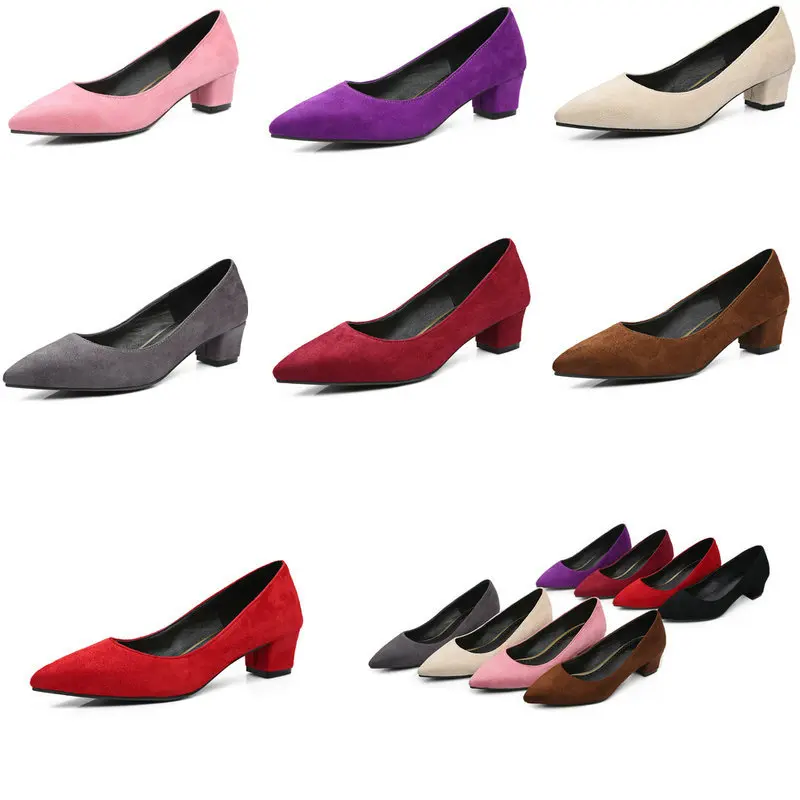 Spitze Pumps aus Flockleder in Lila, Flache Damenschuhe in Übergrößen 50 51 52 53 54, Quadratische Blockabsätze, Mittelhohe Absätze für Party, Braut, Damen