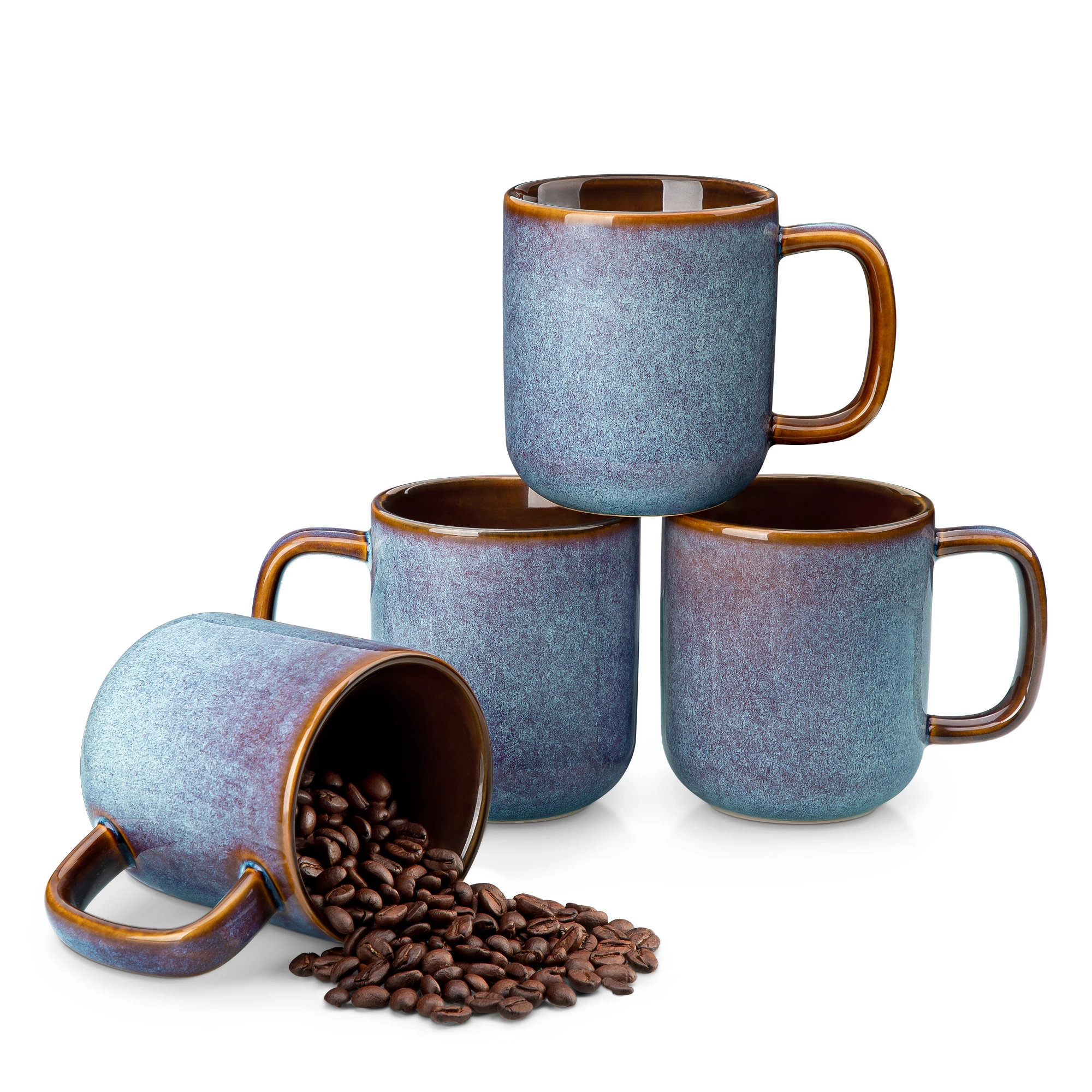 Vancasso 4/8-teiliges Set 12oz 16oz Steingut-Kaffeetassen mit Reaktivglasur in Blau-Lila, Keramikbecher für Milch/Kaffee/Cappuccino/Tee/Kakao Image