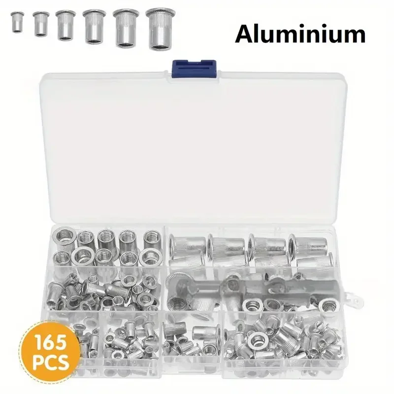 165-teiliges Nietmutter-Kombinationsset für metrische Nietmutter aus Aluminium, Kombinationsset mit flachem Gewindeeinsatz, geeignet für die Automobilindustrie Image