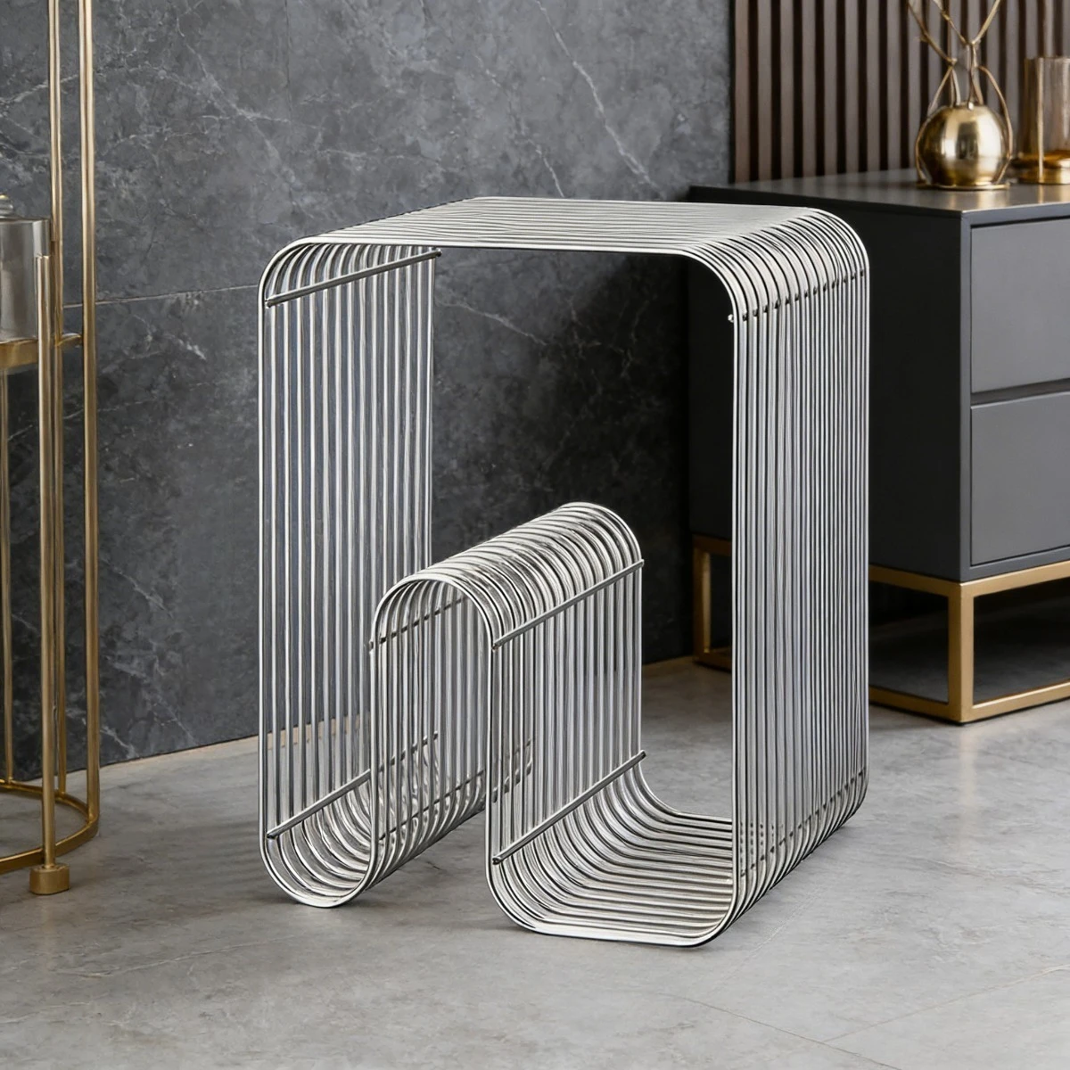 1 Stück Skandinavischer Minimalistischer Metall-Couchtisch Moderner Wohnzimmer-Beistelltisch mit Zeitschriften- und Buchaufbewahrung Image