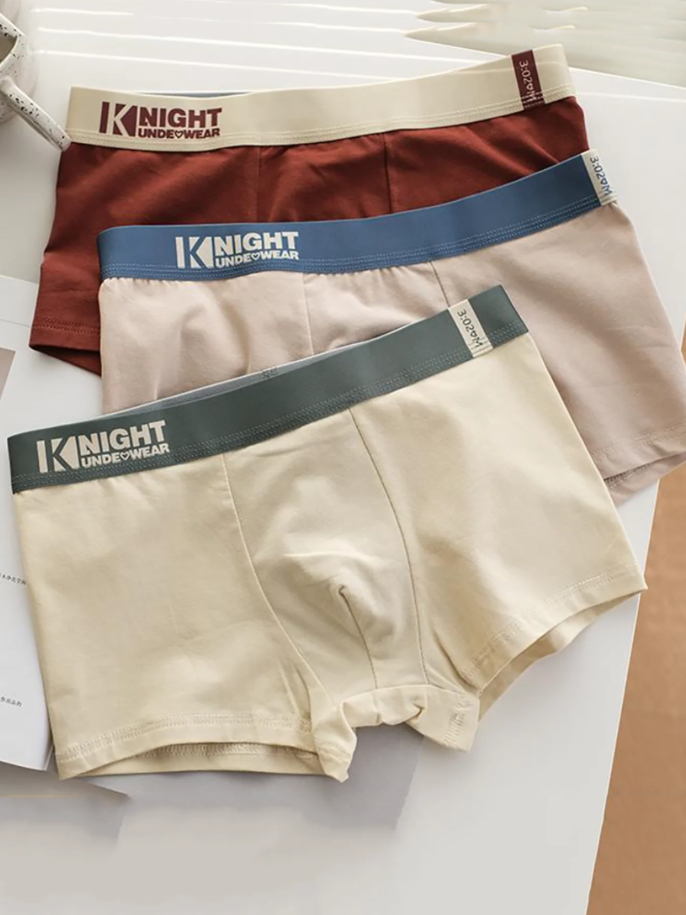 Knight Underwear 3-teiliges Herren-Boxershorts-Set aus Baumwolle – weiche, bequeme Unterwäsche, mehrfarbig (Burgund/Beige/Khaki) Image